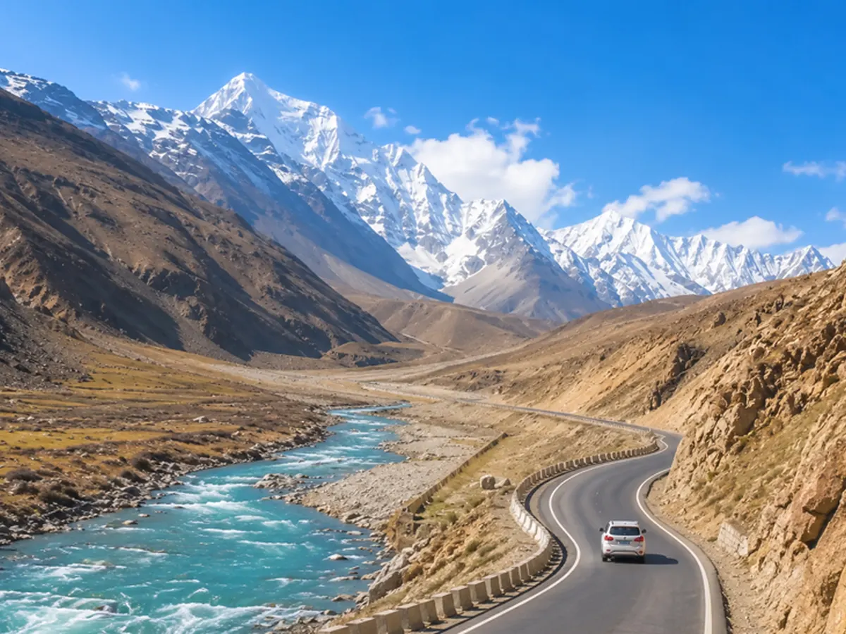 High altitude mountain road journey toward Adi Kailash region